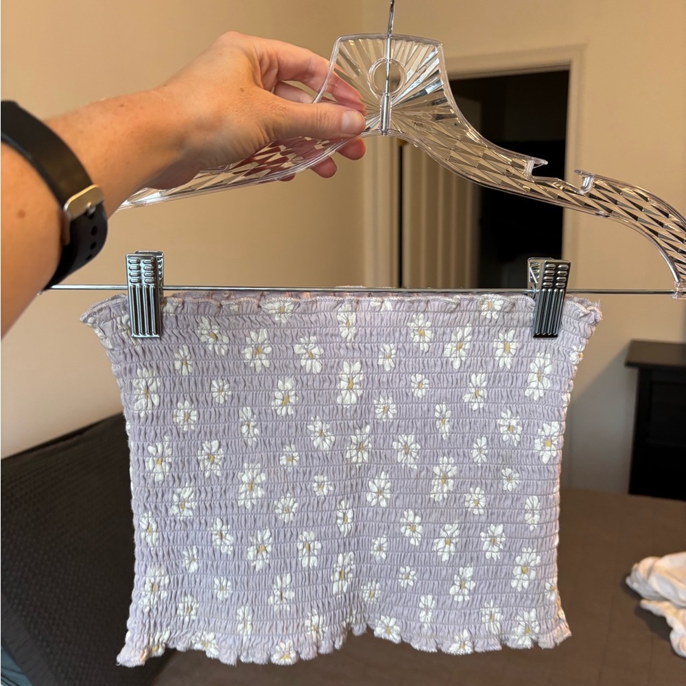 Abercrombie & Fitch Purple and White Floral Crop Top